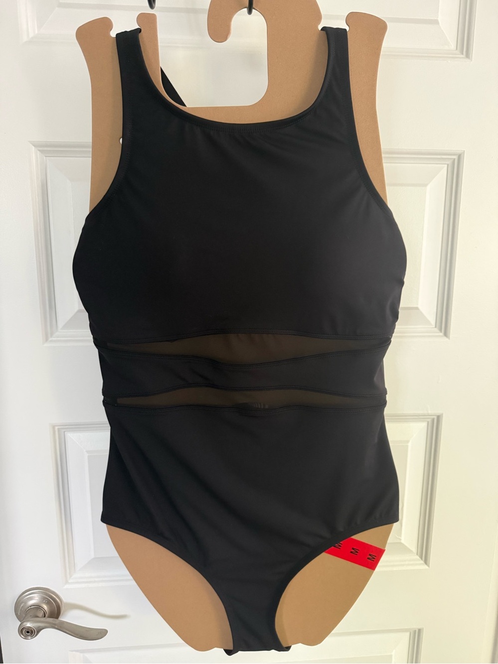 Lands' End Black High-Neck One-Piece Swimsuit with Sheer Waist Panels
